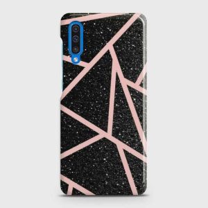 Samsung A50 Black Sparkle Glitter With RoseGold Lines Case