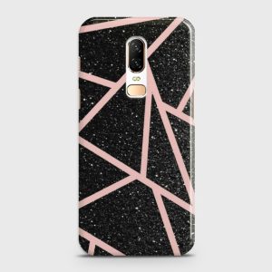 ONEPLUS 6 Black Sparkle Glitter With RoseGold Lines Case