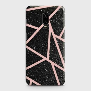 ONEPLUS 6T Black Sparkle Glitter With RoseGold Lines Case