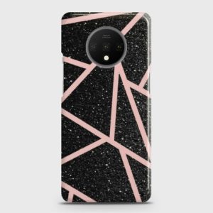 OnePlus 7T Black Sparkle Glitter With RoseGold Lines Case