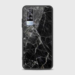 Vivo Y53s Case -Black Marble Series -Printed Ultra Shine Premium Infinity Glass Case