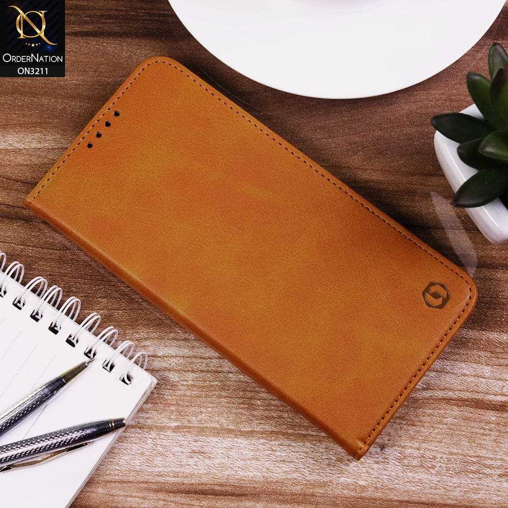 OnePlus Nord N100 Cover - Light Brown - ONation Elegant Flip Series - Leather Wallet Flip book Card Slots Soft Case