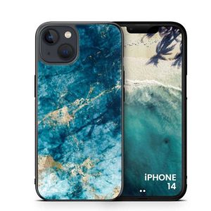 iPhone 14 Plus Case -Blue Marble Series - Premium Printed Glass Soft Bumper shock Proof Case
