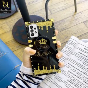 Samsung Galaxy A23 5G Cover - Black - Golden Electroplated Luxury Square Soft TPU Protective Case With Popsocket Holder