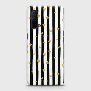 OnePlus Nord CE 5G Cover - Trendy Black & White Lining With Golden Hearts Printed Case
