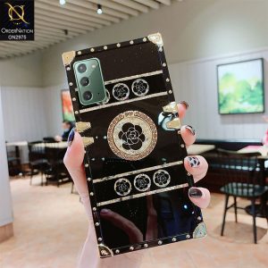 Samsung Galaxy Note 20 Cover - Design 1 - 3D Illusion Gold Flowers Soft Trunk Case With Ring Holder