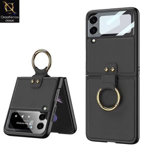 Samsung Galaxy Z Flip 4 5G Cover - Black - Ultra Thin Pu Folding Screen Leather Protective Cover With Ring And Strap