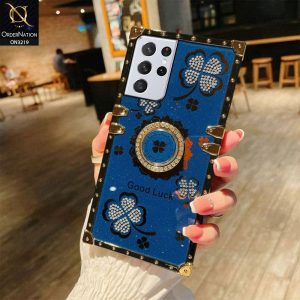 Samsung Galaxy S21 Ultra 5G Cover - Square Bling Diamond Glitter Soft TPU Trunk Case With Ring Holder