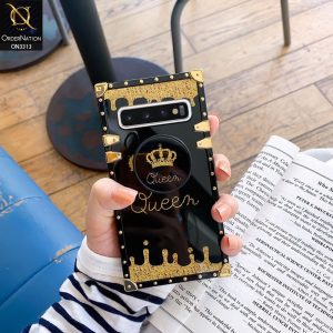 Samsung Galaxy S10 Cover - Black - Golden Electroplated Luxury Square Soft TPU Protective Case With Holder