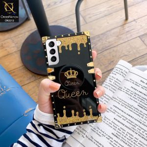 Samsung Galaxy S22 Plus 5G Cover - Black - Golden Electroplated Luxury Square Soft TPU Protective Case With Holder
