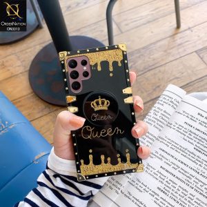Samsung Galaxy S22 Ultra 5G Cover - Black - Golden Electroplated Luxury Square Soft TPU Protective Case With Holder