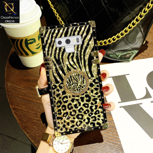 Samsung Galaxy Note 9 Cover - Trendy Stripes Pattern Golden Square Case With Matching Bling Ring Holder
