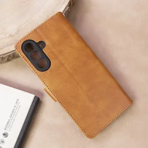 Premium Leather Megantic Flip Book Covers With Card Holding Option Brown