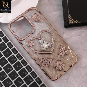 IPhone 16 Pro Max Cover - Golden - Luxury Shiny Diamond 3D Butterfly Glitter with Love Heart Case