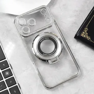 Luxury Diamond Rhinestones Color Electroplating Borders Magsafe Magnetic Stand Holder Soft Case phonecover.pk